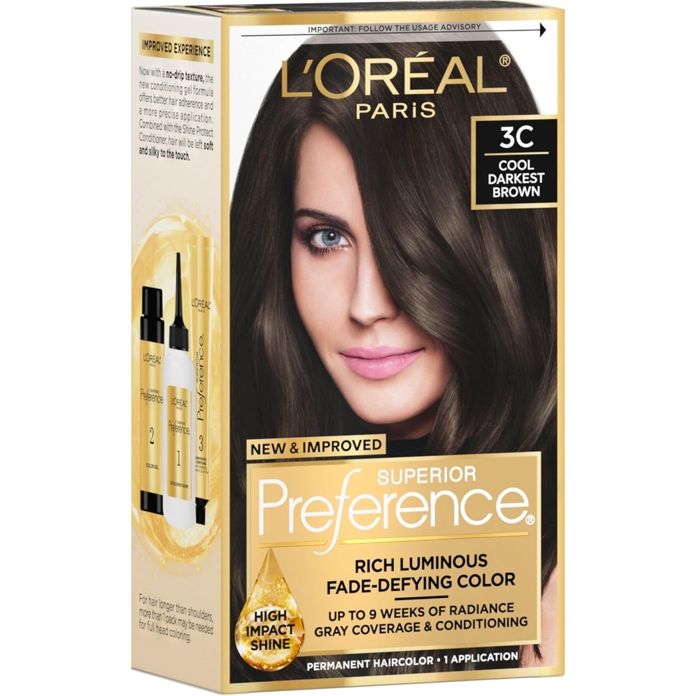 image:imageLOreal Paris Superior Preference Luminous FadeDefying Permanent Hair Color Hair Dye For Up to 9 Weeks of Radiance Medium Golden Brown 5G 1 Hair Dye Kit3C Cool Darkest Brown