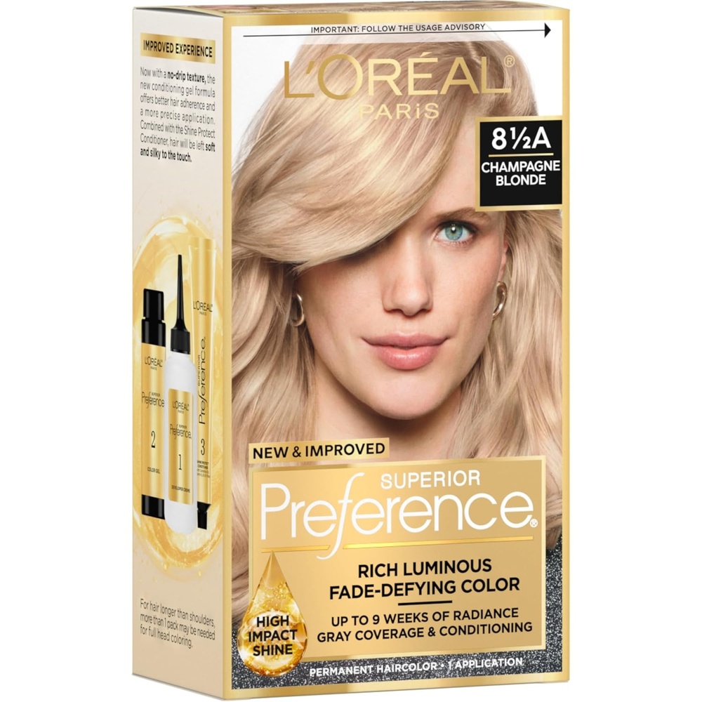 image:imageLOreal Paris Superior Preference Luminous FadeDefying Permanent Hair Color Hair Dye For Up to 9 Weeks of Radiance Medium Golden Brown 5G 1 Hair Dye Kit85A Champagne Blonde