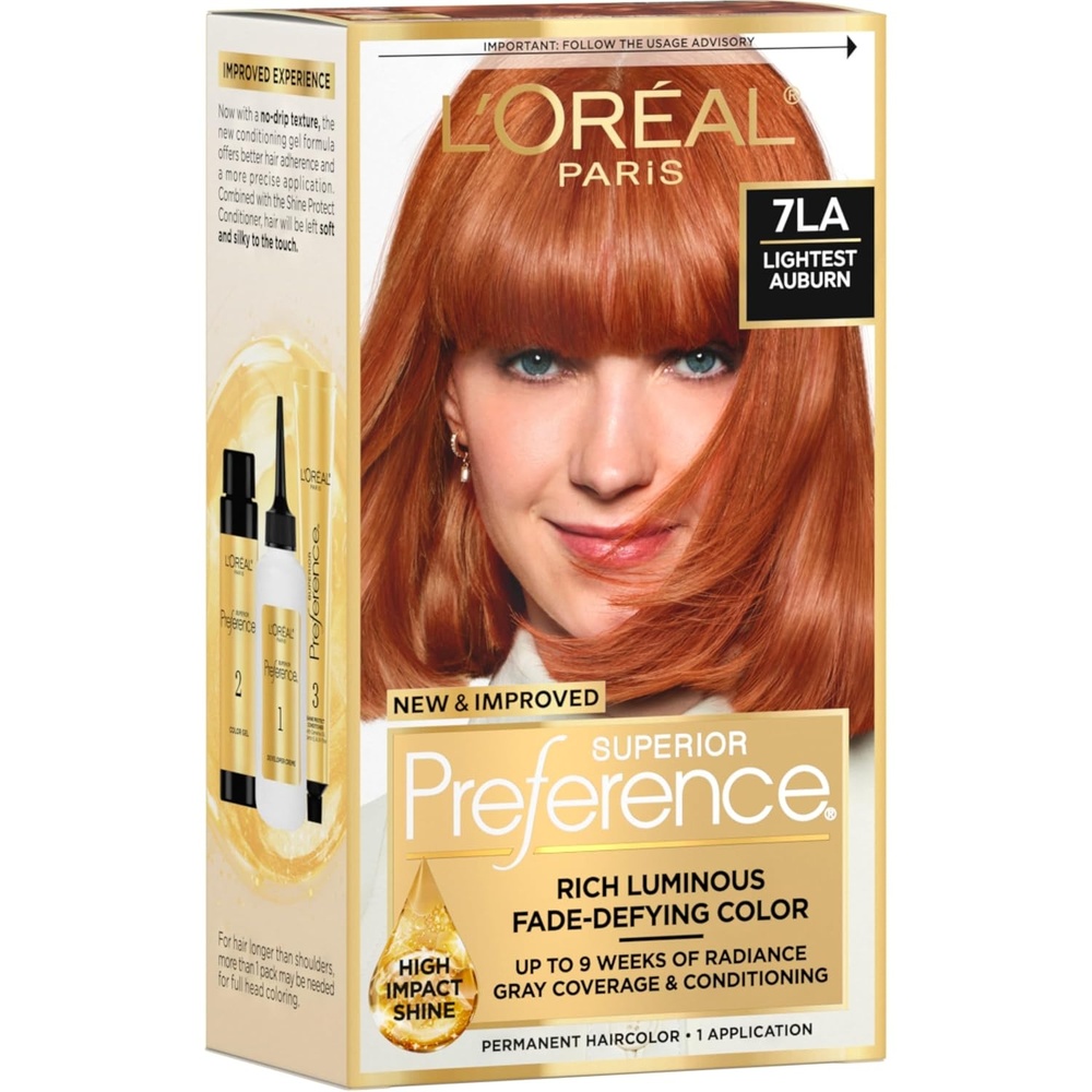 image:imageLOreal Paris Superior Preference Luminous FadeDefying Permanent Hair Color Hair Dye For Up to 9 Weeks of Radiance Medium Golden Brown 5G 1 Hair Dye Kit7LA Lightest Auburn