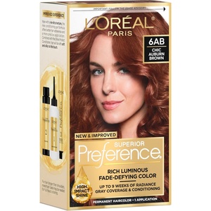 L’Oreal Paris Superior Preference Luminous Fade-Defying Permanent Hair Color, Hair Dye For Up to 9 Weeks of Radiance, Medium Golden Brown 5G, 1 Hair Dye Kit(6AB Chic Auburn Brown)