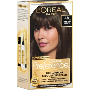 L’Oreal Paris Superior Preference Luminous Fade-Defying Permanent Hair Color, Hair Dye For Up to 9 Weeks of Radiance, Medium Golden Brown 5G, 1 Hair Dye Kit(4A Dark Ash Brown)
