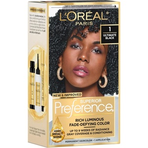 L’Oreal Paris Superior Preference Luminous Fade-Defying Permanent Hair Color, Hair Dye For Up to 9 Weeks of Radiance, Medium Golden Brown 5G, 1 Hair Dye Kit(01 Ultimate Black)