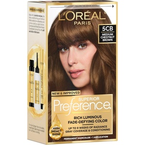 L’Oreal Paris Superior Preference Luminous Fade-Defying Permanent Hair Color, Hair Dye For Up to 9 Weeks of Radiance, Medium Golden Brown 5G, 1 Hair Dye Kit(5CB Medium Chestnut Brown)