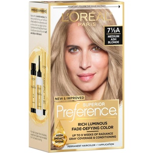L’Oreal Paris Superior Preference Luminous Fade-Defying Permanent Hair Color, Hair Dye For Up to 9 Weeks of Radiance, Medium Golden Brown 5G, 1 Hair Dye Kit(7.5A Medium Ash Blonde)