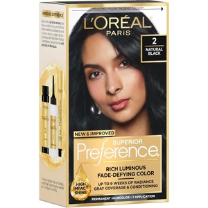 L’Oreal Paris Superior Preference Luminous Fade-Defying Permanent Hair Color, Hair Dye For Up to 9 Weeks of Radiance, Medium Golden Brown 5G, 1 Hair Dye Kit(02 Natural Black)