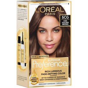 L’Oreal Paris Superior Preference Luminous Fade-Defying Permanent Hair Color, Hair Dye For Up to 9 Weeks of Radiance, Medium Golden Brown 5G, 1 Hair Dye Kit(5CG Iced Golden Brown)