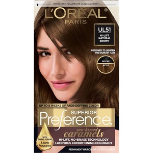 L’Oreal Paris Superior Preference Luminous Fade-Defying Permanent Hair Color, Hair Dye For Up to 9 Weeks of Radiance, Medium Golden Brown 5G, 1 Hair Dye Kit(UL51 Hi-Lift Natural Brown)