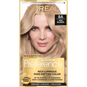 L’Oreal Paris Superior Preference Luminous Fade-Defying Permanent Hair Color, Hair Dye For Up to 9 Weeks of Radiance, Medium Golden Brown 5G, 1 Hair Dye Kit(8A Ash Blonde)