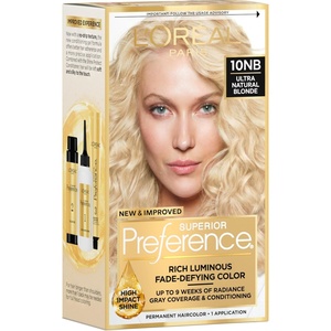 L’Oreal Paris Superior Preference Luminous Fade-Defying Permanent Hair Color, Hair Dye For Up to 9 Weeks of Radiance, Medium Golden Brown 5G, 1 Hair Dye Kit(10NB Ultimate Natural Blonde)