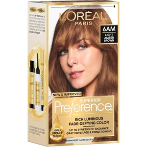 L’Oreal Paris Superior Preference Luminous Fade-Defying Permanent Hair Color, Hair Dye For Up to 9 Weeks of Radiance, Medium Golden Brown 5G, 1 Hair Dye Kit(6AM Light Amber Brown)