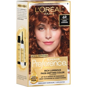 L’Oreal Paris Superior Preference Luminous Fade-Defying Permanent Hair Color, Hair Dye For Up to 9 Weeks of Radiance, Medium Golden Brown 5G, 1 Hair Dye Kit(6R Light Auburn)