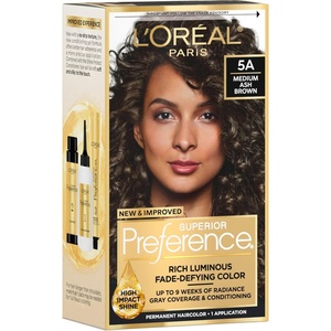 L’Oreal Paris Superior Preference Luminous Fade-Defying Permanent Hair Color, Hair Dye For Up to 9 Weeks of Radiance, Medium Golden Brown 5G, 1 Hair Dye Kit(5A Medium Ash Brown)
